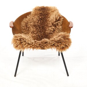 Cocktail chairs, steel, leather, fur, teak. Vintage, Denmark, anonymous. zdjęcie 4