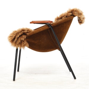 Cocktail chairs, steel, leather, fur, teak. Vintage, Denmark, anonymous. zdjęcie 6