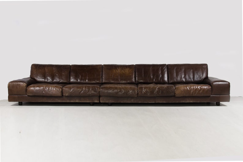 Large Leather Sofa Dreipunkt Vintage Germany Ca 1970