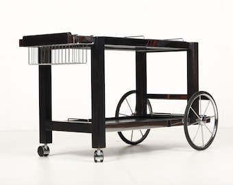 Tea trolley, black ash, chrome, vintage, modular, ca 1980