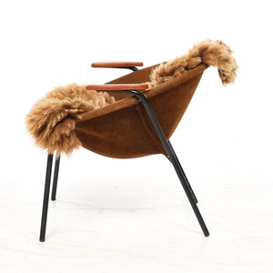 Cocktail chairs, steel, leather, fur, teak. Vintage, Denmark, anonymous. zdjęcie 5