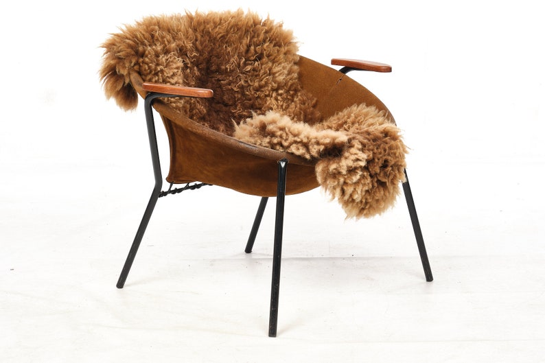 Cocktail chairs, steel, leather, fur, teak. Vintage, Denmark, anonymous. zdjęcie 1
