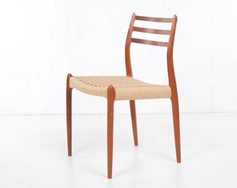 dining chair, Moller model 78, teak, new paper cord, vintage, ca 1970