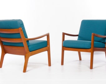 Two easy chairs teakwood, Ole Wanscher, vintage, wool mid-century