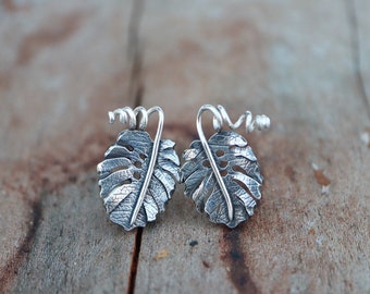 Monstera Deliciosa Stud Earrings - Silver Monstera Earrings - Plant Lady Gift - Botanical Jewelry - Trendy Jewelry - Plant Earrings