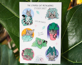 Plants and Cats Sticker Sheet / Cat Stickers / Plant Stickers / Houseplant Stickers / Animal Stickers / Laptop Sticker