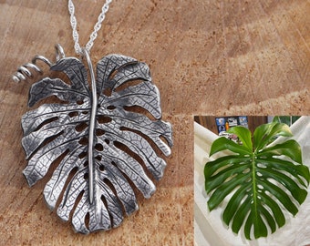 Personalized Monstera Deliciosa Houseplant Leaf Necklace / Sterling Silver Tropical Leaf Necklace / Customized Pendant / Gift for Plant Lady
