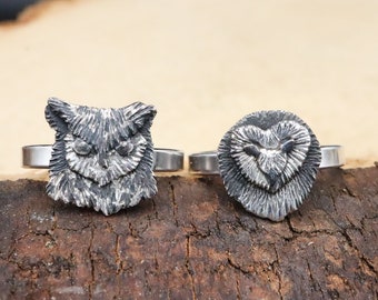 Owl Face Ring / Great Horned Owl / Barn Owl / Wildlife Jewelry / Nature Lover Gift