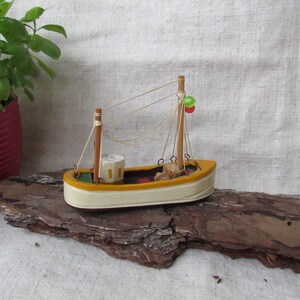 Vintage wooden yacht model home decor blue white wooden sailing boat retro decor wood Wood Boat beach decor three mast yacht gift for sailor