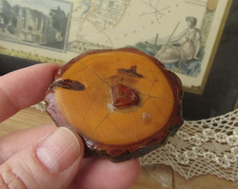 amberkleurige broche, houten broche, vintage handgemaakte sieraden