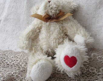 vintage beige bear, swedish teddy bear, sweden soft toy bear, bear with heart