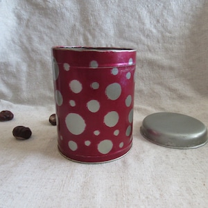 Red silver Tin, storage box, retro big round metal tin