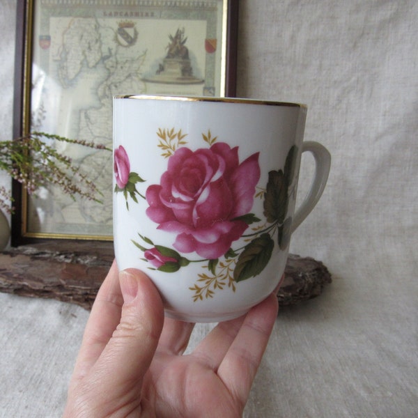 vintage mug, coffee mug with roses, Bohemia porcelain mug roses