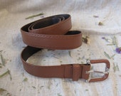 Brown long belt 114 cm or 45 in metal buckle with brown decor non leather belt with decorative brown colored metal buckle