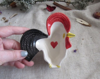 Vintage Portugal Pottery Rooster Bowl: Small Ceramic Kitchen Decor