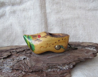 Vintage Dutch clog, Holland hand Carved Clog, Hand Painted shoe with Windmill