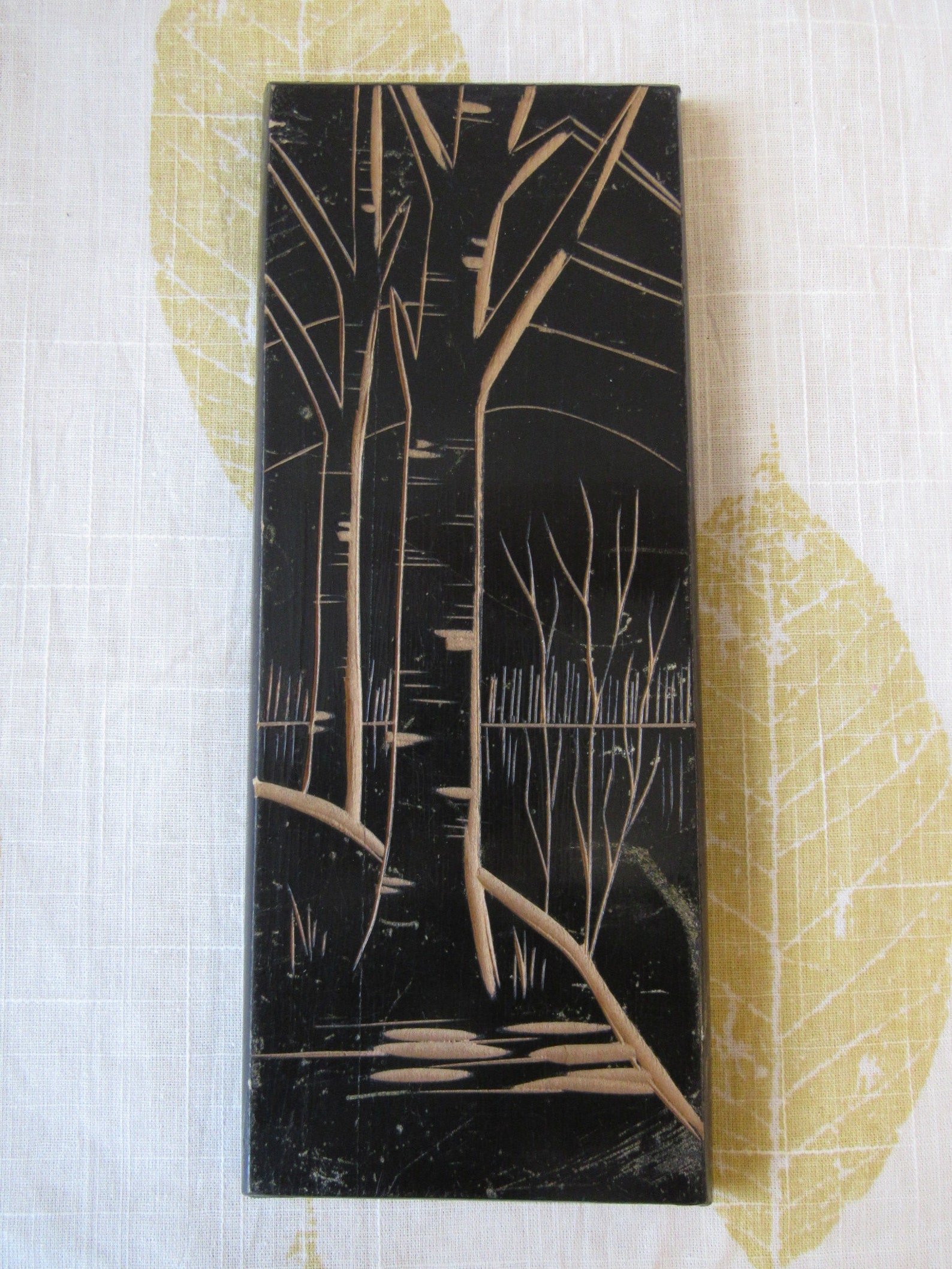 Black wood wall decor vintage Carved black picture birch Etsy