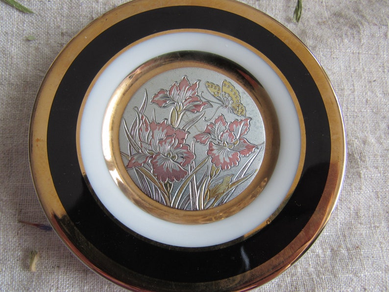 Art of Chokin 24k Gold Edged Decorative Plate with Flowers and Etsy