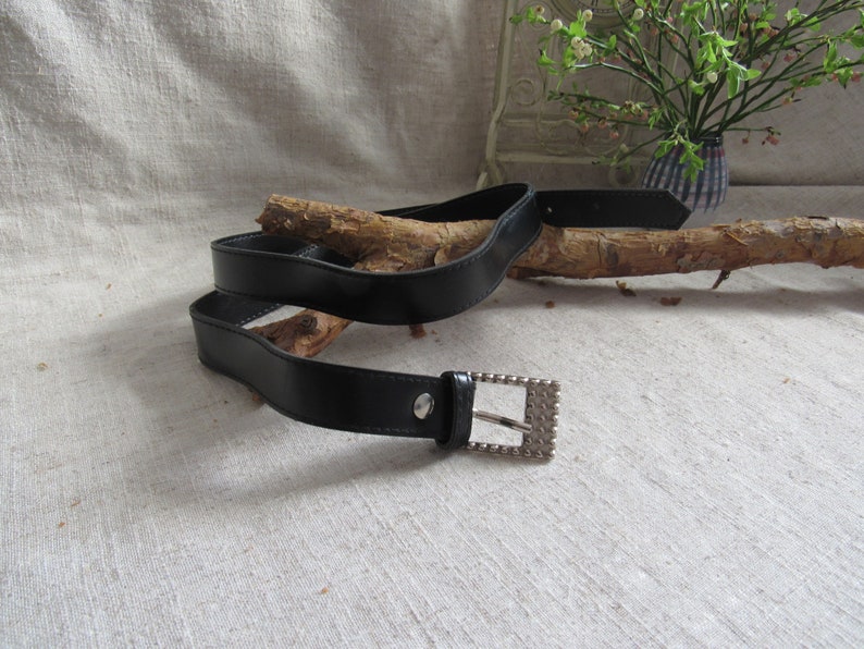 Narrow BLACK belt gift for woman retro non leather belt