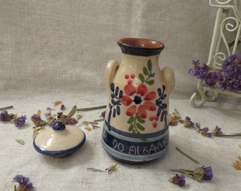 pot vintage en céramique avec couvercle, Poterie Miel d'Algarve, Portugal