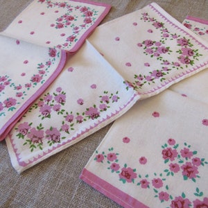 Vintage handkerchiefs, pink rose, pink polka dot hanky, handkerchief set of 3, Cotton HANKY