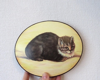 Vintage Cat Portrait, tabby cat decor