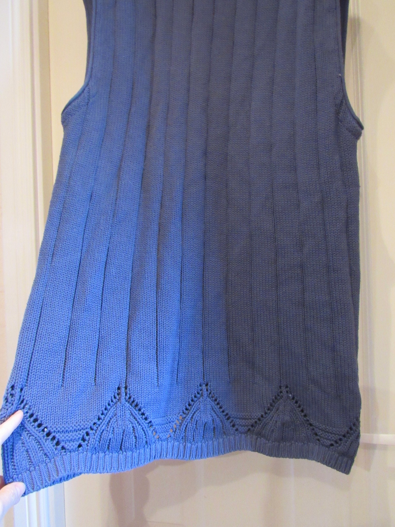 LONG blue vest knit cotton woman vest retro l size vest Etsy