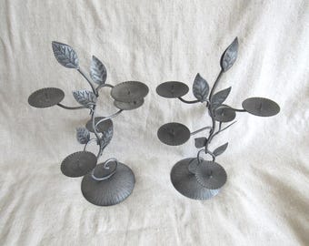 Vintage Metall Kerzenleuchter Paar Blatt Kerzenständer Rustikal Gothic