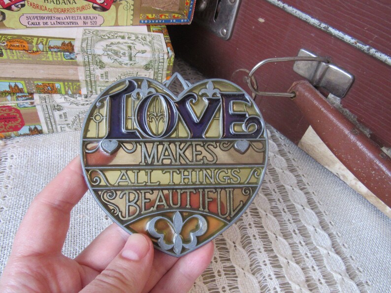 Fantastic stained glass decor with title LOVE makes all things beautiful heart shaped decor for window gift for young couple gift for lovers
