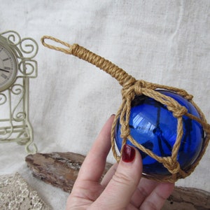 Vintage Hand Blown Glass ball Cobalt Blue decorative ball hanging cobalt blue ball zdjęcie 9