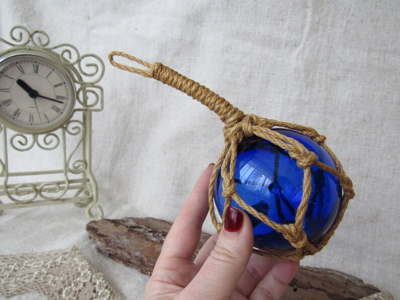 Vintage Hand Blown Glass ball Cobalt Blue decorative ball hanging cobalt blue ball zdjęcie 9