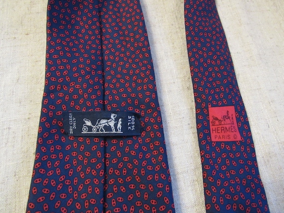 Authentic HERMES Silk Tie Dark Blue Red 100% Silk Necktie | Etsy