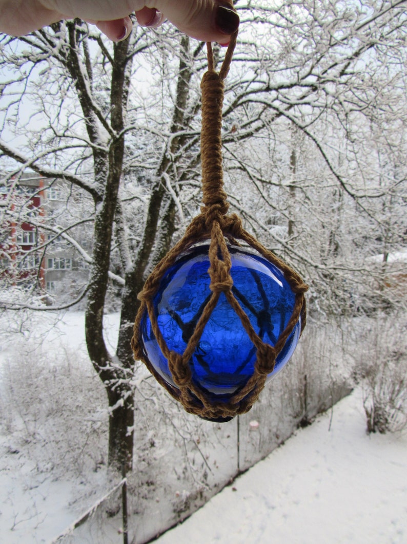 Vintage Hand Blown Glass ball Cobalt Blue decorative ball hanging cobalt blue ball zdjęcie 10