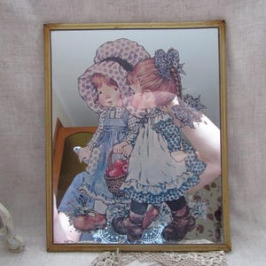 SARAH KAY mirror, vintage framed mirror, vintage Sarah Kay valentine Australia hanging mirror, room decor