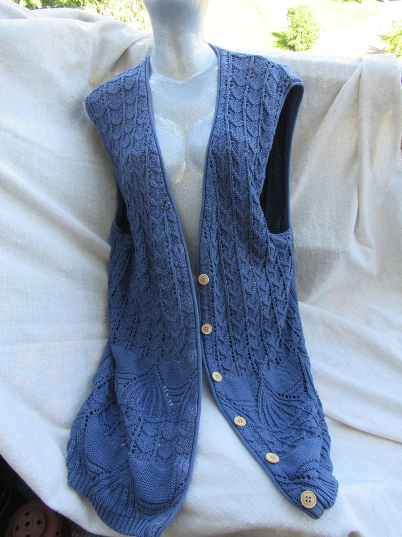 LONG blue vest knit cotton woman vest retro l size vest Etsy
