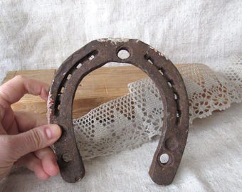 Vintage Rusty Iron Horseshoe, Large Lucky Farmhouse Wall Accent