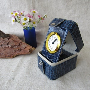 Vintage Charles Leman travel alarm clock in box jewellery storage box with clock