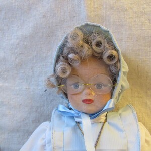 vintage doll nun, blue dress doll, teacher doll