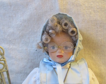 vintage doll nun, blue dress doll, teacher doll