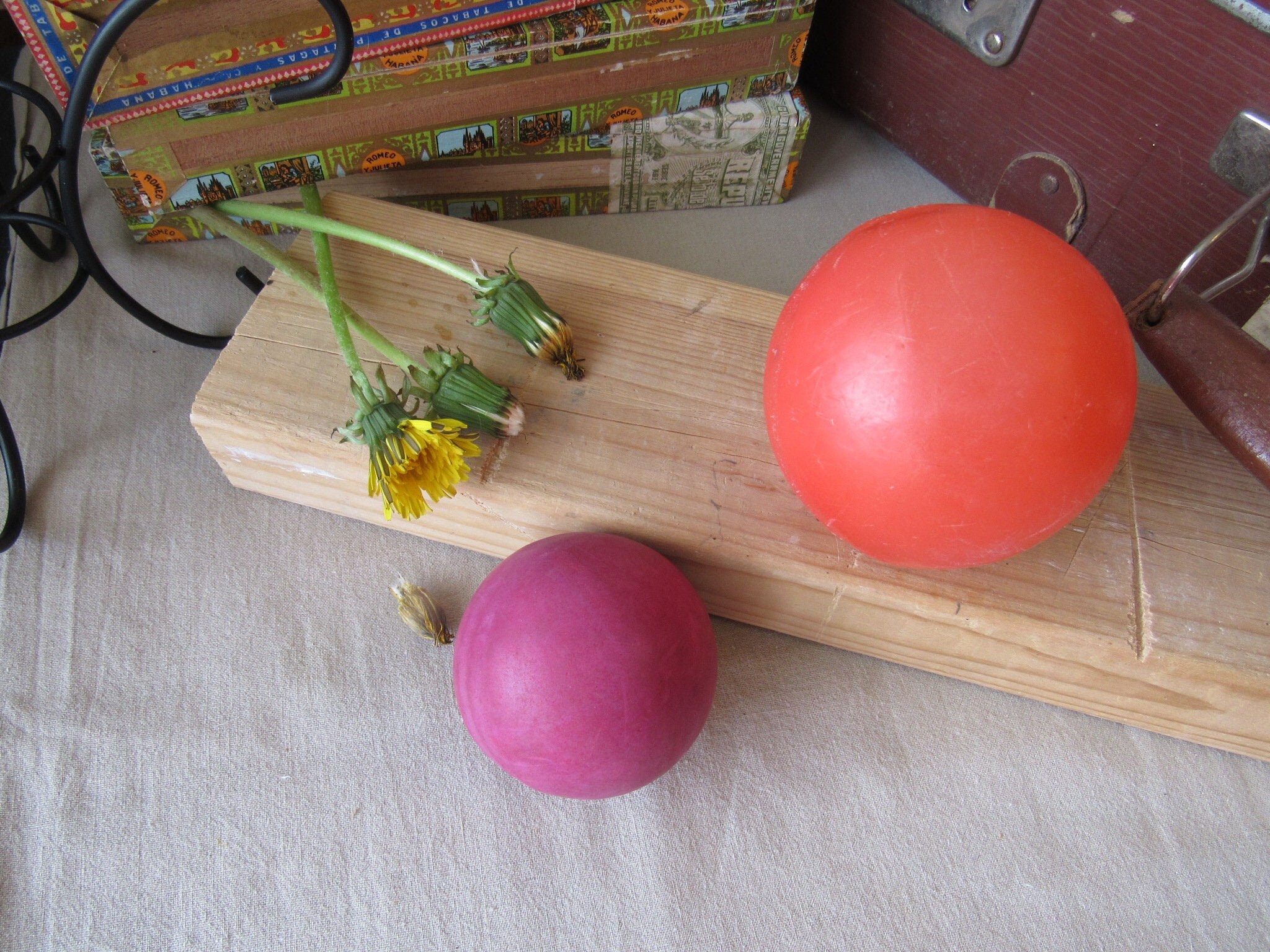 Set of two vintage toy ball red plastic ball burgundy rubber Etsy