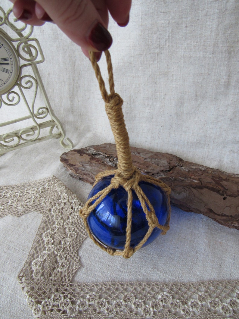 Vintage Hand Blown Glass ball Cobalt Blue decorative ball hanging cobalt blue ball zdjęcie 8