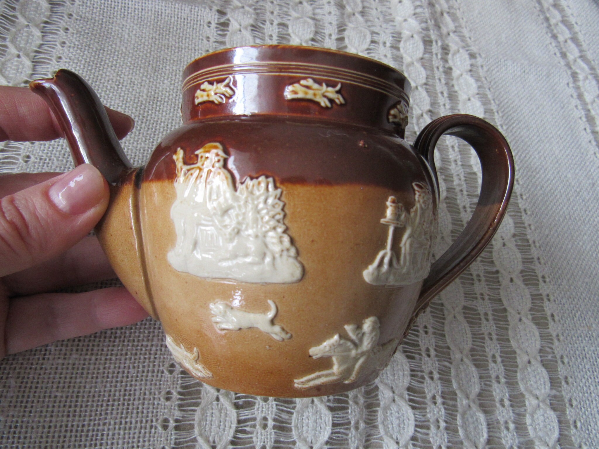 Antique Royal Doulton Lambeth Teapot Brown Glazed Stoneware Etsy Ireland
