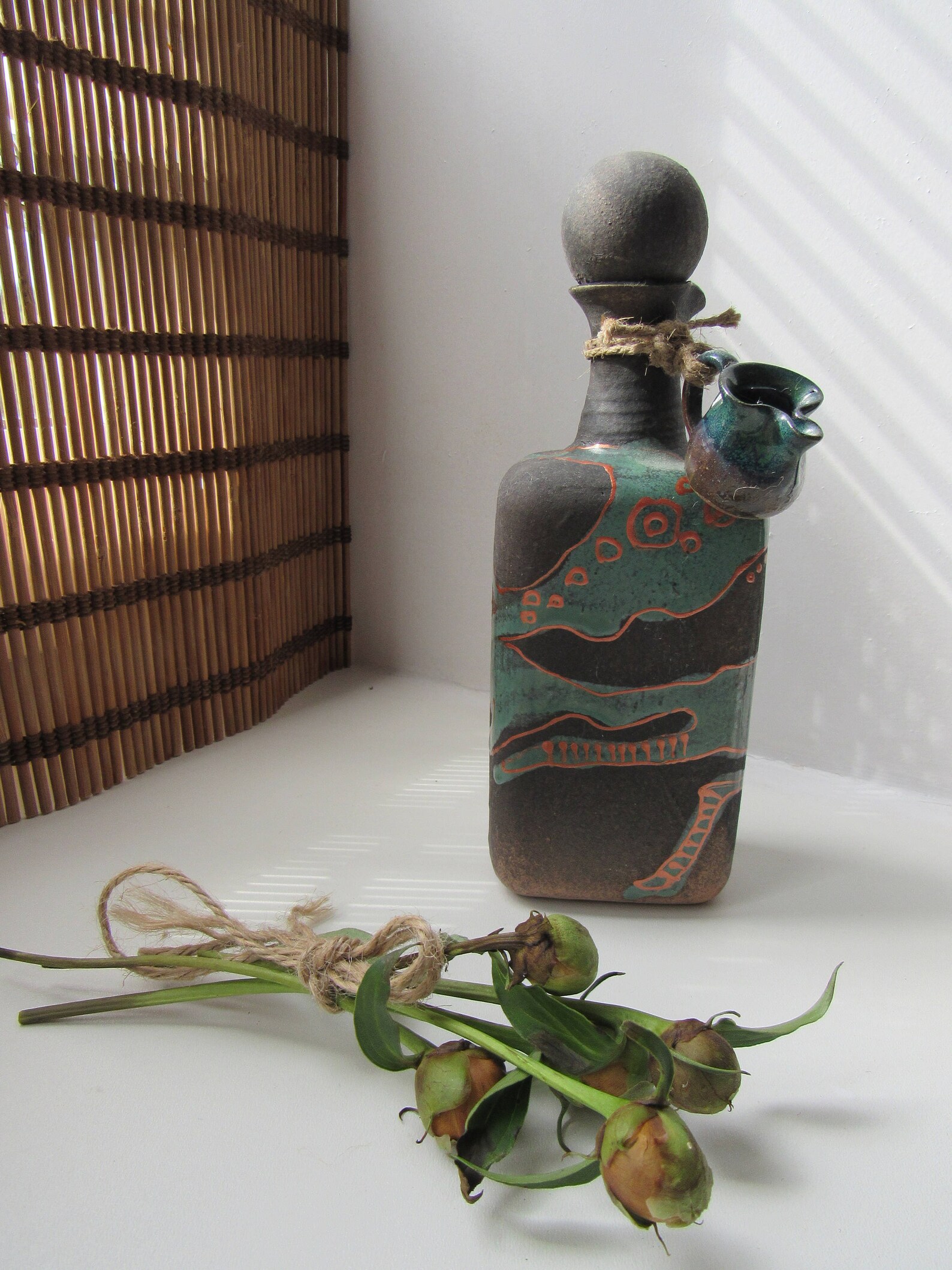 Vintage Souvenir bottle thin ceramic bottle with cork black Etsy