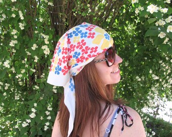 Vintage Floral Cotton Scarf, Triangle Bandana Kerchief