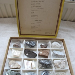 Vintage mineralenverzameling: 16-delige geologie-educatieset, 1982