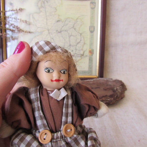 Vintage scandinavian doll, porcelain head doll, funny small folk doll
