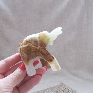 Hand Carved Onyx Elephant Figurine: Lucky Trunk Up Decor