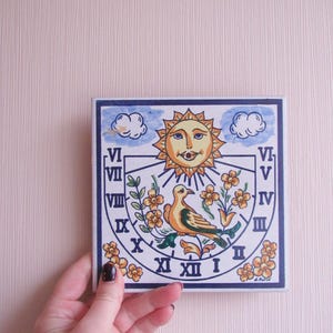 Carrelage solaire en céramique espagnol vintage : art mural décoration (6 x 6 po.)