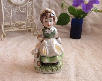 Girl with dog, vintage girl figurine, bisque porcelain statue
