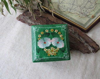 Vintage green box, painted green box, wood box with flowers